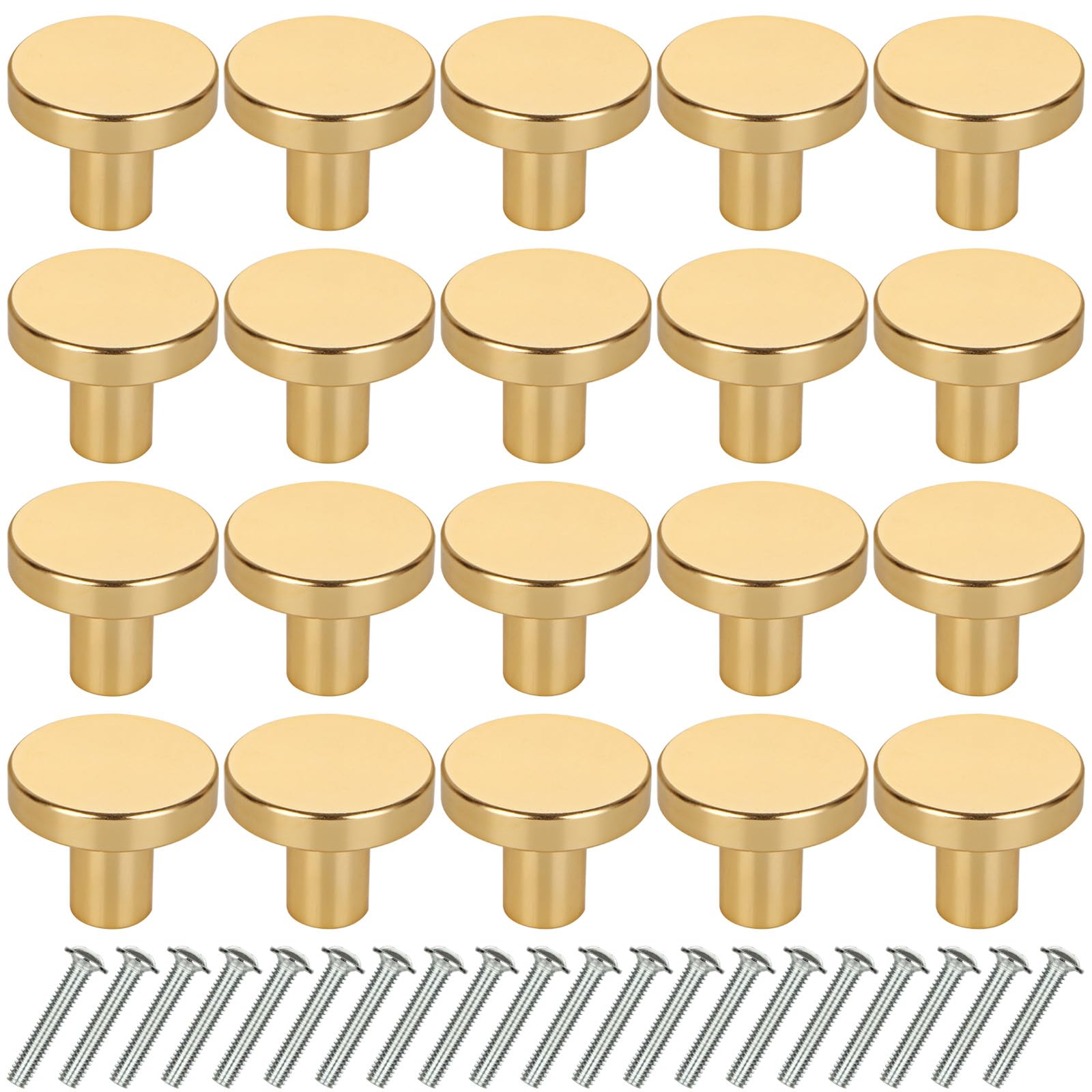 JMIATRY 20 Pcs Gold Drawer Knobs, 25 * 20 mm Round Brass Cabinet Knobs with Screws, Gold Drawer Handles for Drawers, Cupboard, Wardrobe and Furniture Decoration
