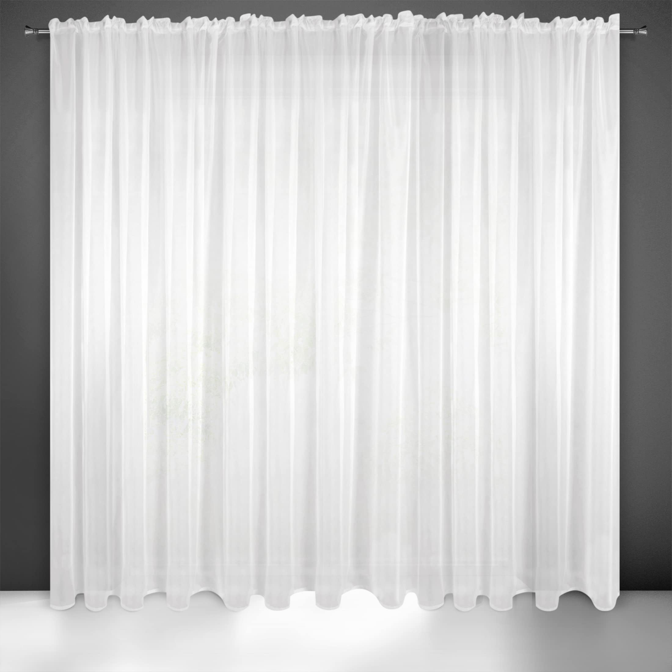 Eurofirany LUCY Voile Curtain, Sheer Curtain with Rufflette Tape - 1 Unit, Bedroom, Living Room, Kitchen, White, 300x300 cm