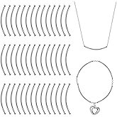 AUEAR, 100 Pack 3 x 50mm Long Tube Beads Plated Metal Curved Noodle Spacer Bead for DIY Bracelet Necklace Jewelry Making (Silver)
