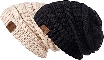 ZLYC Vrouwen Slouchy Jersey Beanie Zomer Gebreide Hoed Dunne Stretch Skull Caps, Zwart, One size