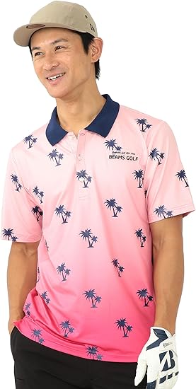 Amazon Co Jp ビームスゴルフ Beams Golf ポロシャツ Orange Label グラデーション パームツリー ポロシャツ メンズ Pink M 服 ファッション小物