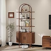 LYNCOHOME 71" Tall Fluted Arched Bookshelf with Sliding Tambour Doors, Mid Century Modern Metal Curved Bookshelf Cabinet with