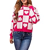 Women's Cute Heart Sweater Y2k Long Sleeve Valentine's Day Knit Sweater Loose Kawaii Pullover Jumpers Tops