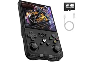 XISKT R36MAX Retro Gaming Console, 4.0 Inch Handheld Game Console with 64GB Classic Video Games Inchluded,Support 30+ Simulators,Hand Held Game Console for Christmas (Black)