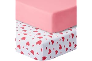 GUNTAIL Pack and Play Sheets Fitted, 2 Pack Pack n Play Sheets for Graco Pack n Play Mattress, Unisex Playard Sheets for Boys Girls (Love & Pink, 38 X 26 Inch)