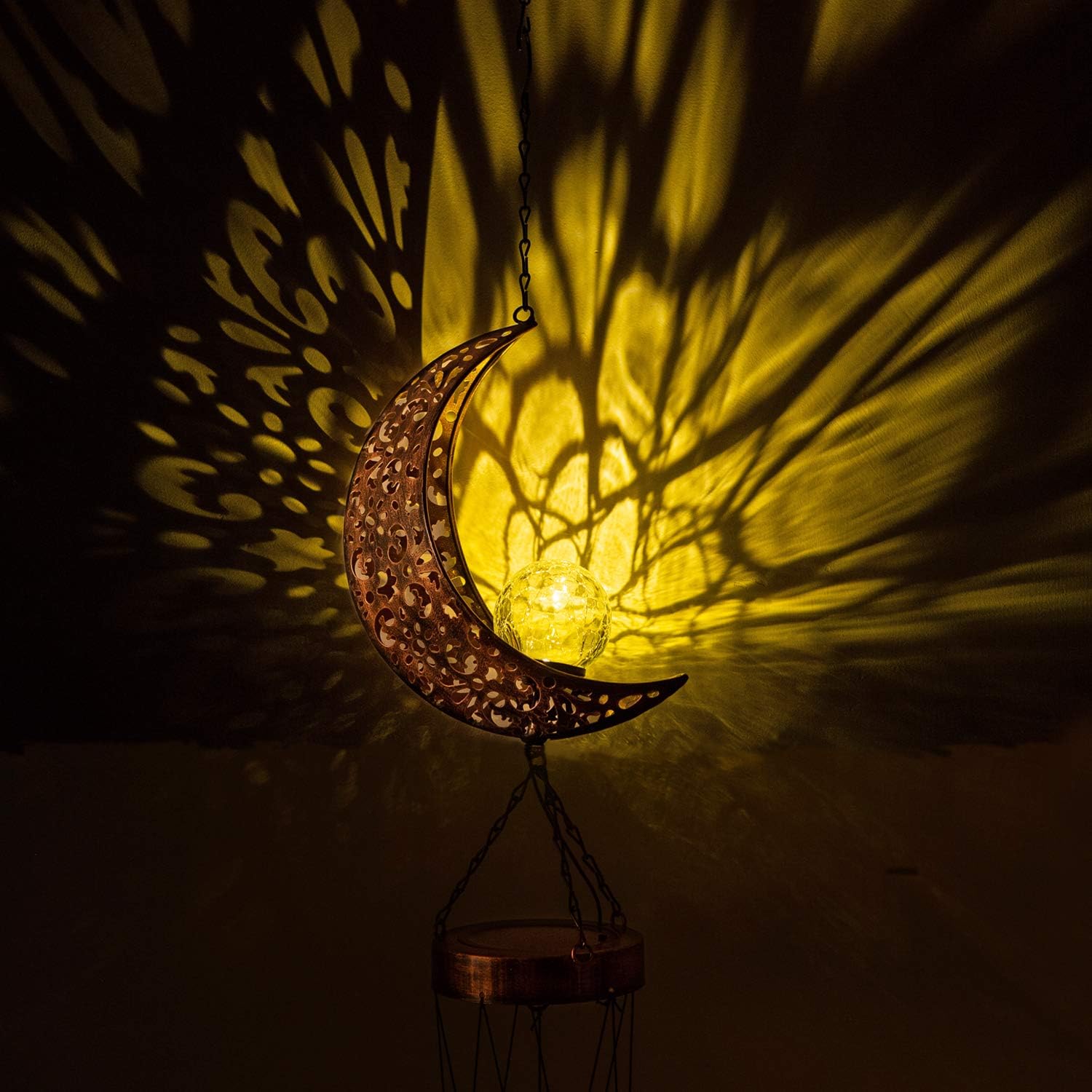 LeiDrail Solar Wind Chimes for Outside Hanging Outdoor Decor Moon Crackle Glass Ball Warm LED Light Sympathy Wind Chime Unique Memorial Gift with Metal Tubes Waterproof for Garden Yard Patio Lawn : Garden & Outdoor