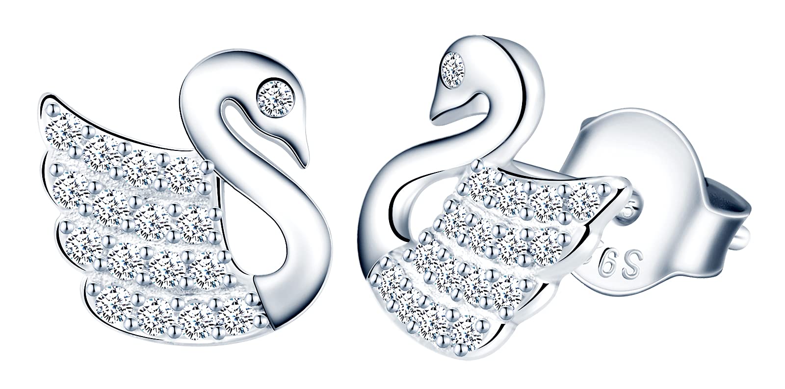 MicVivien Cubic Zirconia Swan Stud Earrings S925 Sterling Silver Earrings for Women Girls