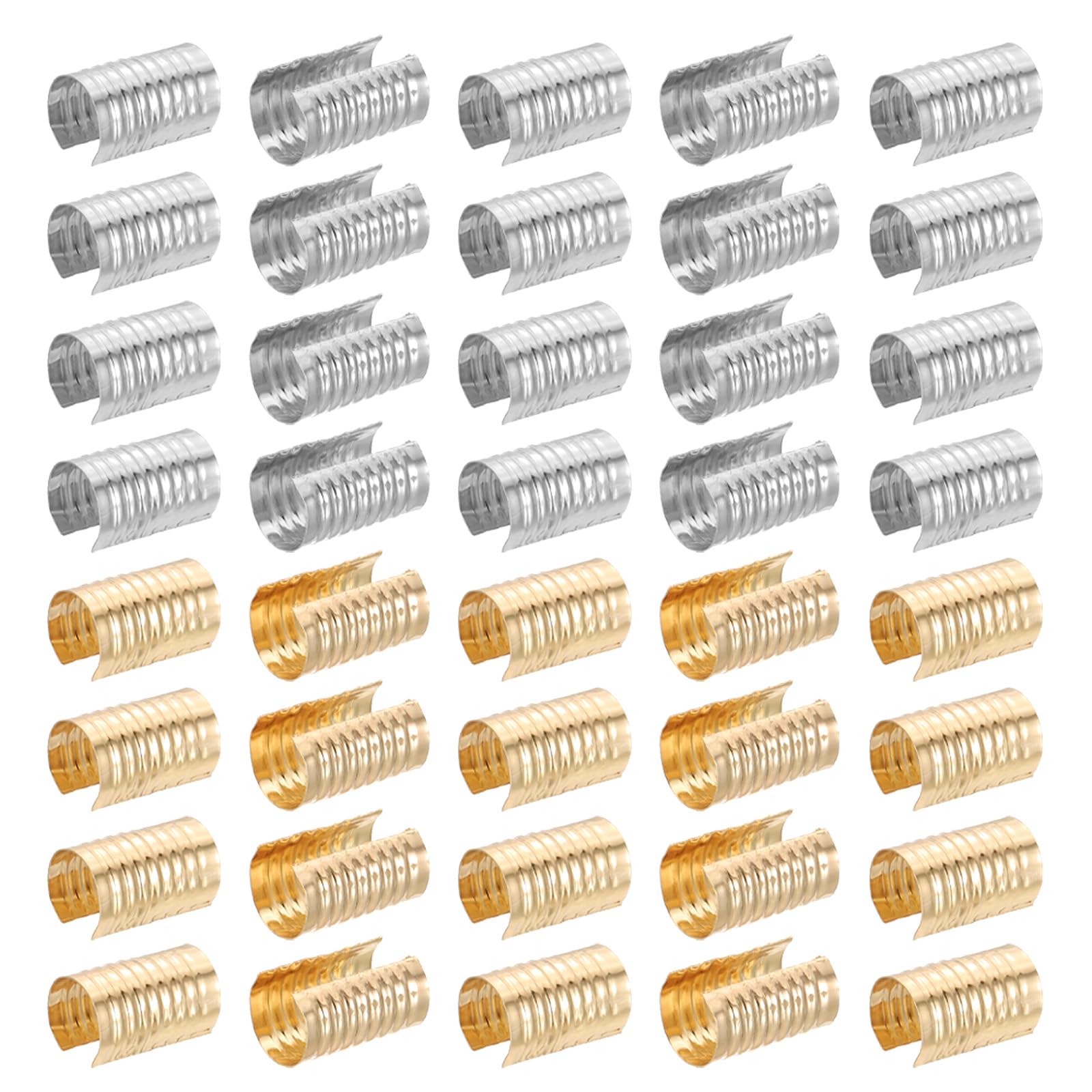 PATIKIL 14x8.5mm Leather Rope Clip, 120Pcs Metal Cylindrical Crimp Tubes Foldable Cord End Cap Opening Crimps Fastener for Jewelry Making Tassel Leather Cords DIY Craft, 2 Color