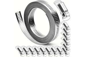 SMLCON 304 Stainless Steel Hose Clamps - For DIY,Cut-To-Fit 19.5 FT Metal Strap + 15 Stronger Fasteners Assortment Kit Large Adjustable Worm Gear Band Screw Clamps Duct Pipe Metal Clamp Strapping