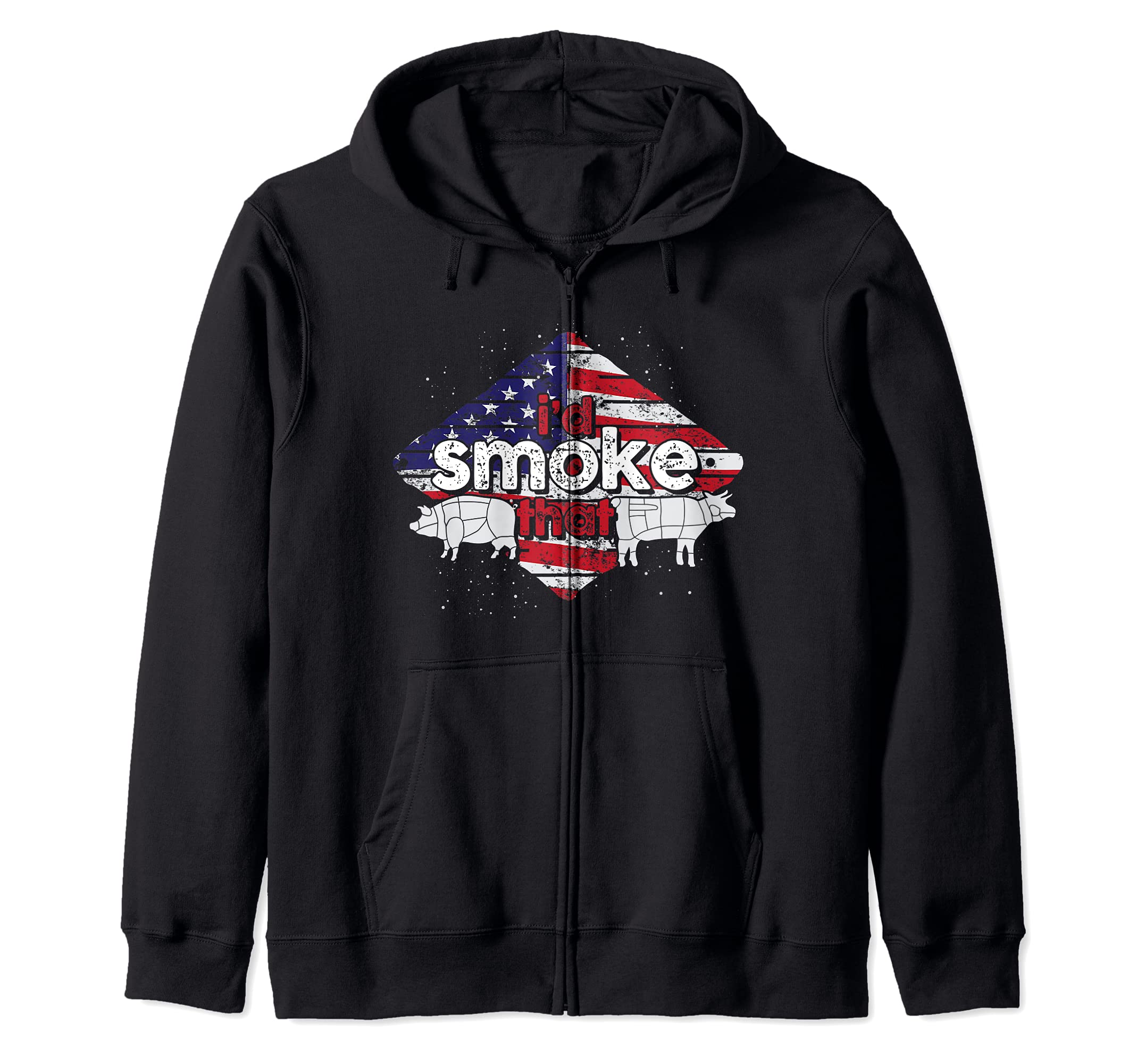Grilling BBQ Meat USA Flag Id Smoke That Funny Barbecue Zip Hoodie