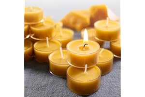 Pure Beeswax Tealight Candles-16 Pack - Handmade Natural Beeswax Tea Candles in Clear Cup | 4 Hour Extended Burn Time | Smoke