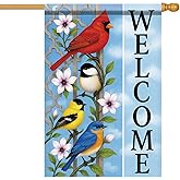Starlit Patio Welcome Friends Bird House Flag Outdoor Yard Banner Spring Summer Seasonal Garden Flag Colorful Birds Floral Yard Decoration Floral Double Sided Lawn Patio Porch Sign 28x40 Inch