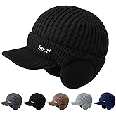 Winter Beanie with Brim and Ear Flaps, 2026 New Cozy Head Beanies, Outdoor Warm Lined Knit Hat Caps for Men Women