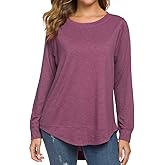 WEIYAN Womens Long Sleeve Casual T-Shirts Tunic Blouse Loose Curved Hem Tops