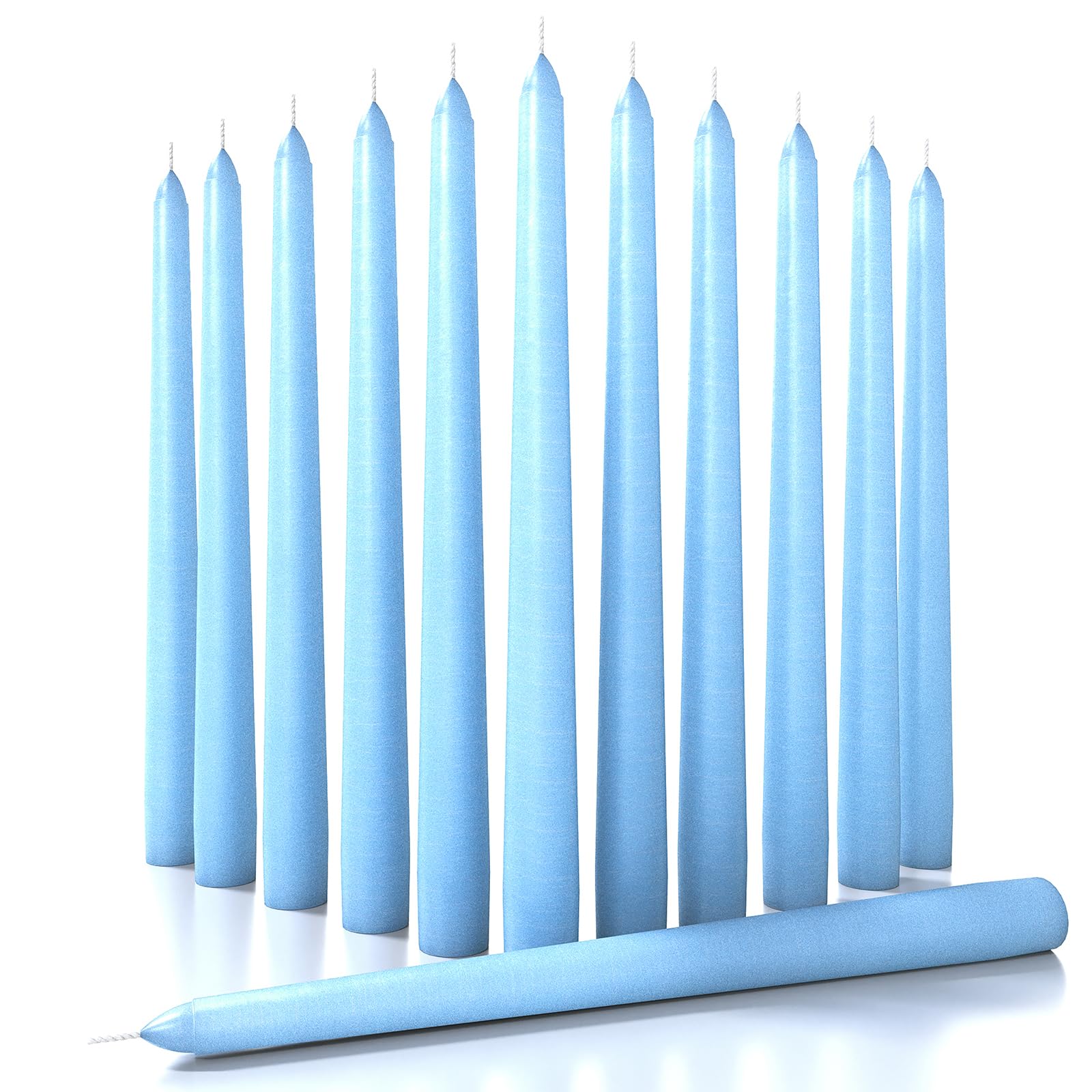 CANDWAX 30 cm Taper Candles Set of 12 - Dripless and Smokeless Candle Unscented - Slow Burning Candle Sticks Ideal as Christmas Candle or Dinner Candles – Light Blue Candles