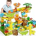 JIXIn Dinosaur Marble Runs Building Blocks 187Pcs Compatible With Lego DUPLOS for Ages 2-5 - Montessori STEM Toys - Fun Dinosaur Set for Kids 3+