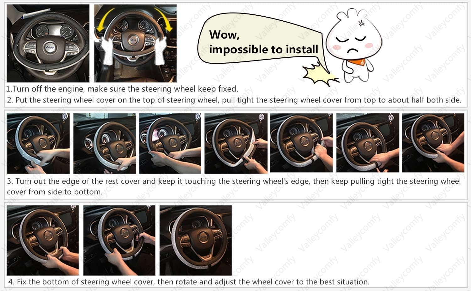 Valleycomfy Microfiber Leather Steering Wheel Covers Universal 15 inch (Black): Automotive