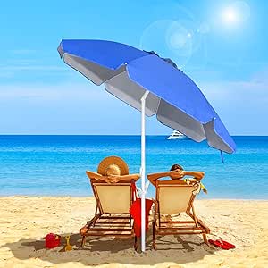 CHOICEHOT 6.5' Beach Umbrella Outdoor Portable Beach Umbrella with Sand Anchor Push Button Tilt with Carry Bag Royal Blue