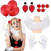 Kavoc 11 Pcs Halloween Clown Accessories for Women Clown Neck Ruffle Collar Earrings Balloons Gloves for Halloween Scary Movie Cosplay Party