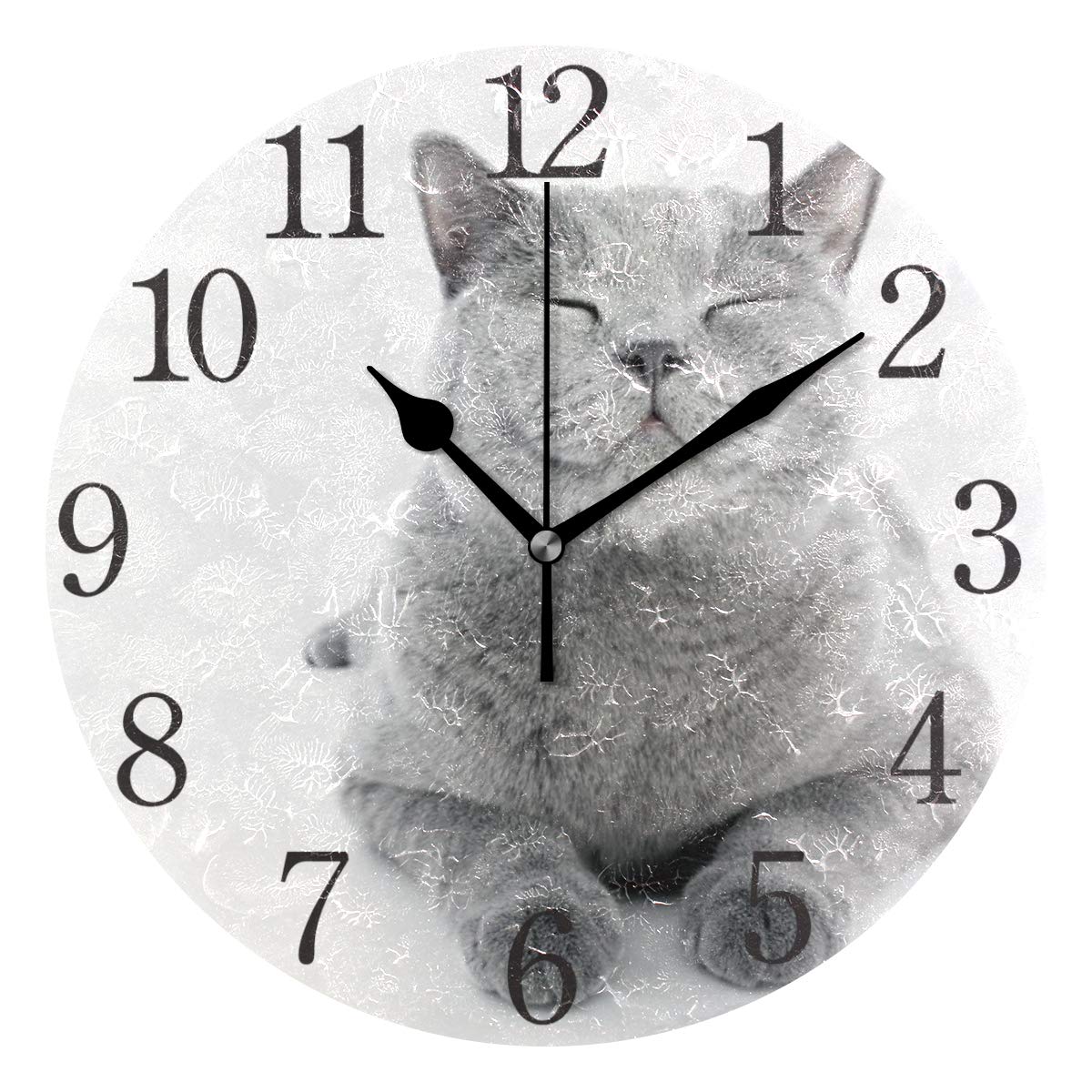 SKYDA British Shorthair Wall Clock Arabic Numerals Design Cat Round Wall Clock for Living Room Bathroom Home Decorative