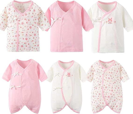 Amazon Co Jp コンビ 肌着 パジャマ 子供服 短肌着 コンビ肌着 6枚セット 綿100 可愛いプリント シンプル 通年素材 出産準備 チゴ小花柄 セット ピンク 女の子 服 ファッション小物