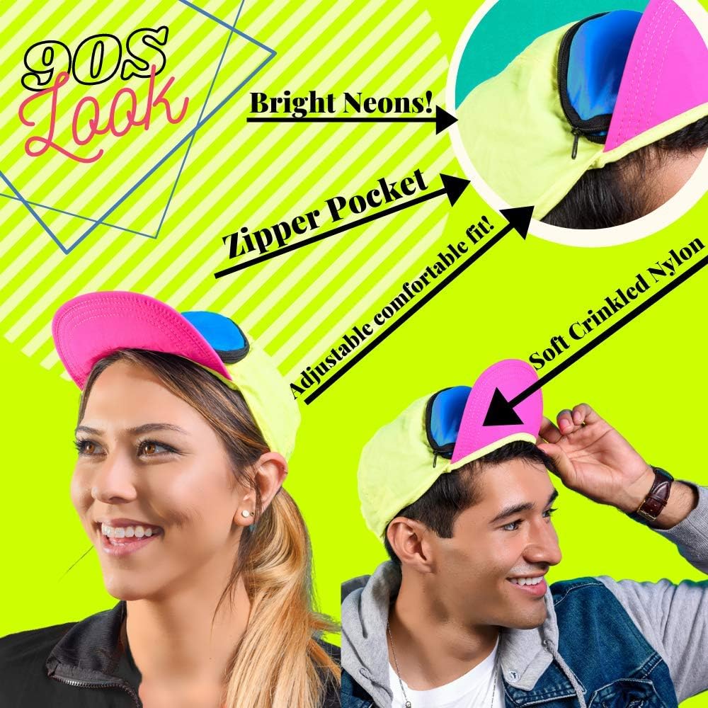 Fanny Pack Hat Nylon| 80s/90s Cap for Men | Retro Cap for Women |Zipper Pocket (CMYK - Neon Yellow, Turquoise and Magenta): Clothing