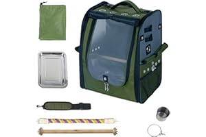 Birds Day Bird Carrier Backpack-Parrot Travel Cage with 2PCS Perch and Food Bowl, Stainless Steel Tray (Dark Olive Green)