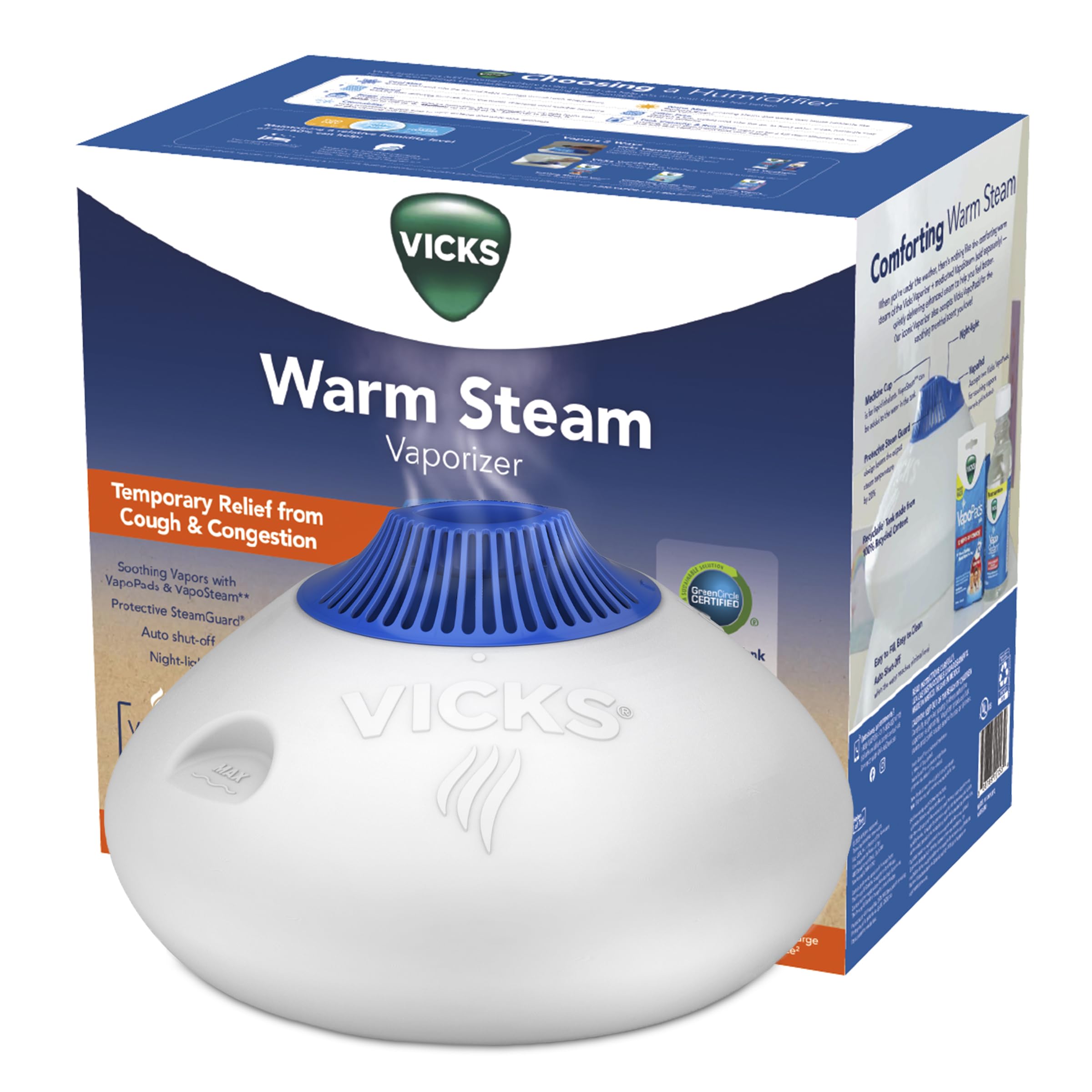Photo 1 of Vicks Warm Steam Vaporizer, Small to Medium Rooms, 1.5 Gallon Tank – Warm Mist Humidifier for Baby and Kids Rooms with Night Light, Works with Vicks VapoPads and VapoSteam