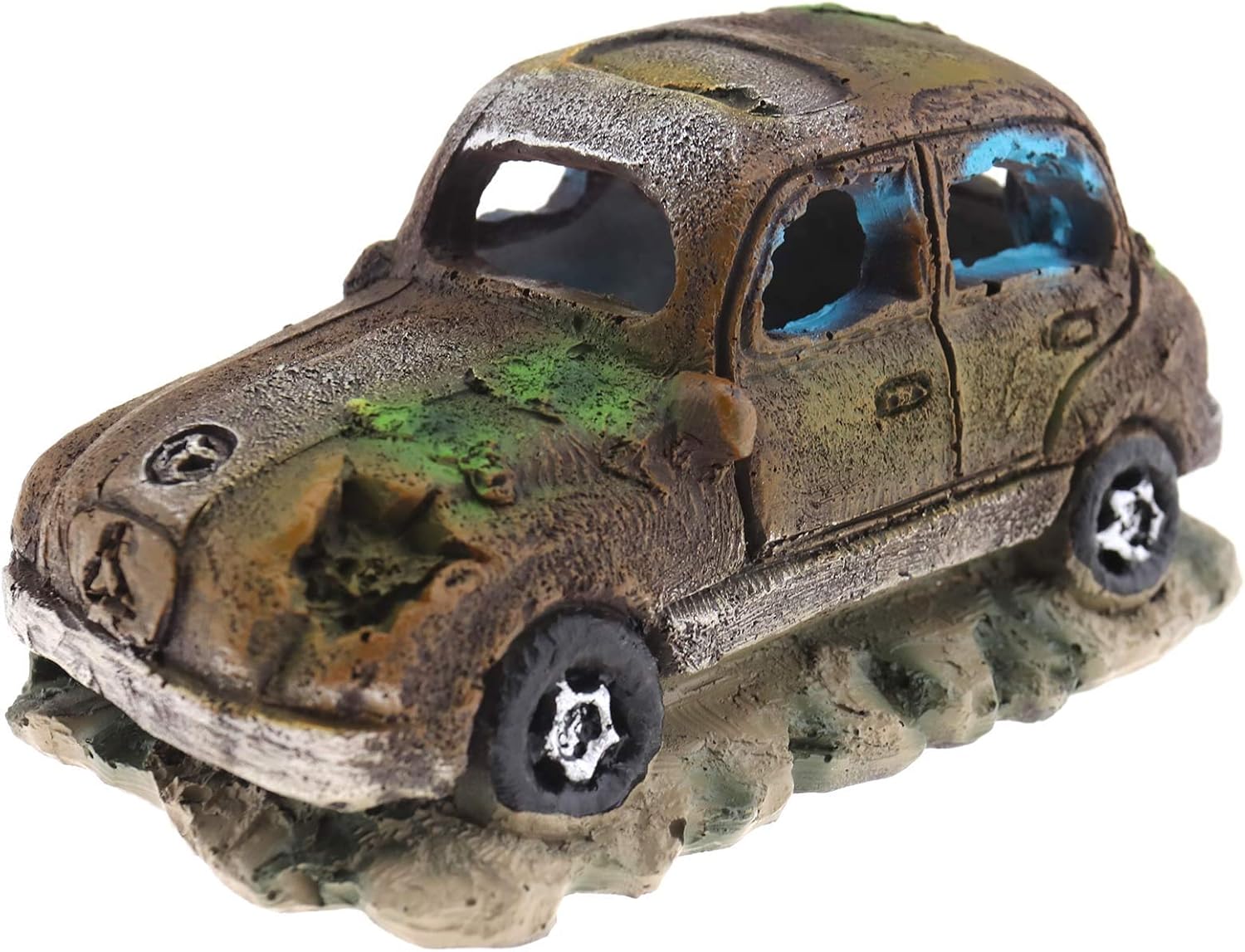 Create idea Aquarium Fish Tank Decor Ornament Resin Imitation Accident Car Landscape Terrarium Home Interior Decorating Accessories 12x7x7cm Brown