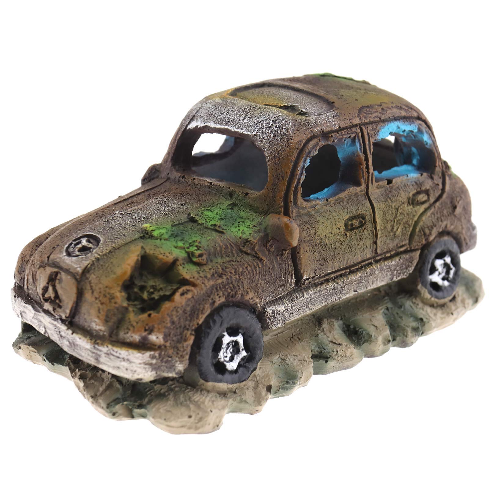 Create idea Aquarium Fish Tank Decor Ornament Resin Imitation Accident Car Landscape Terrarium Home Interior Decorating Accessories 12x7x7cm Brown