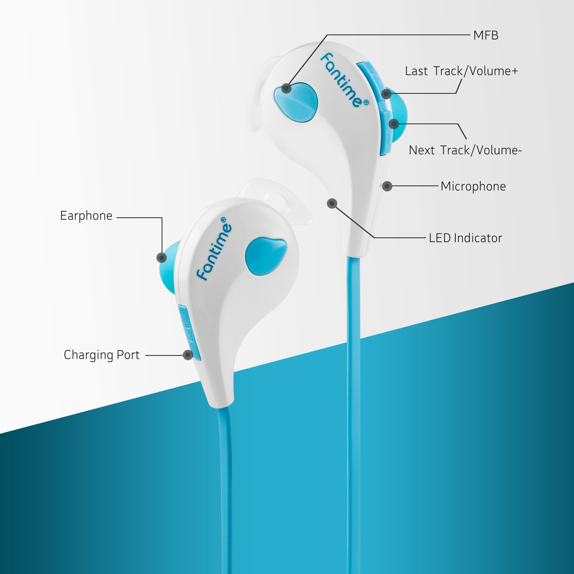 Fantime Bluetooth Headphones Wireless Bluetooth Headsets Sports In-ear Earphones Sweat-proof Wireless Stereo Headphones for Smartphones(Black Green)