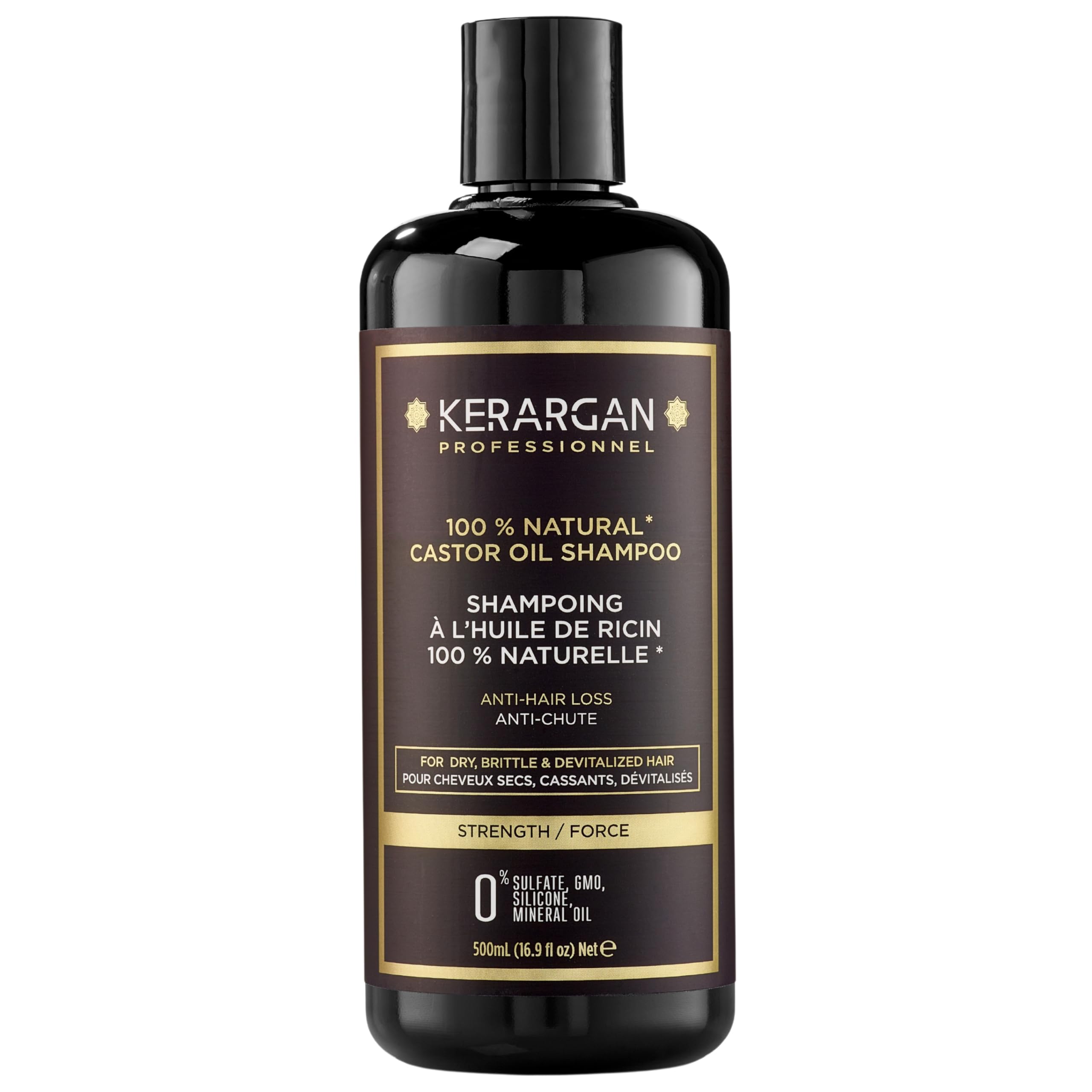 Kerargan - Anti-Hair Loss Shampoo with Castor Oil - Strengthens & Promotes Growth - Dry & Brittle Hair - Enriched with Keratin, Argan Oil, Aloe Vera - Sulfate, GMO & Silicone-Free - 16.9 fl oz