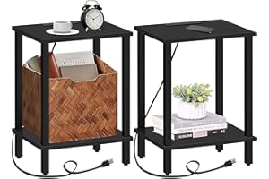 TUTOTAK End Table with Charging Station, Set of 2, Side Table with USB Ports and Outlets, Nightstand, 2-Tier Storage Shelf, Sofa Table for Small Space, Living Room, Bed Room TB01BK041