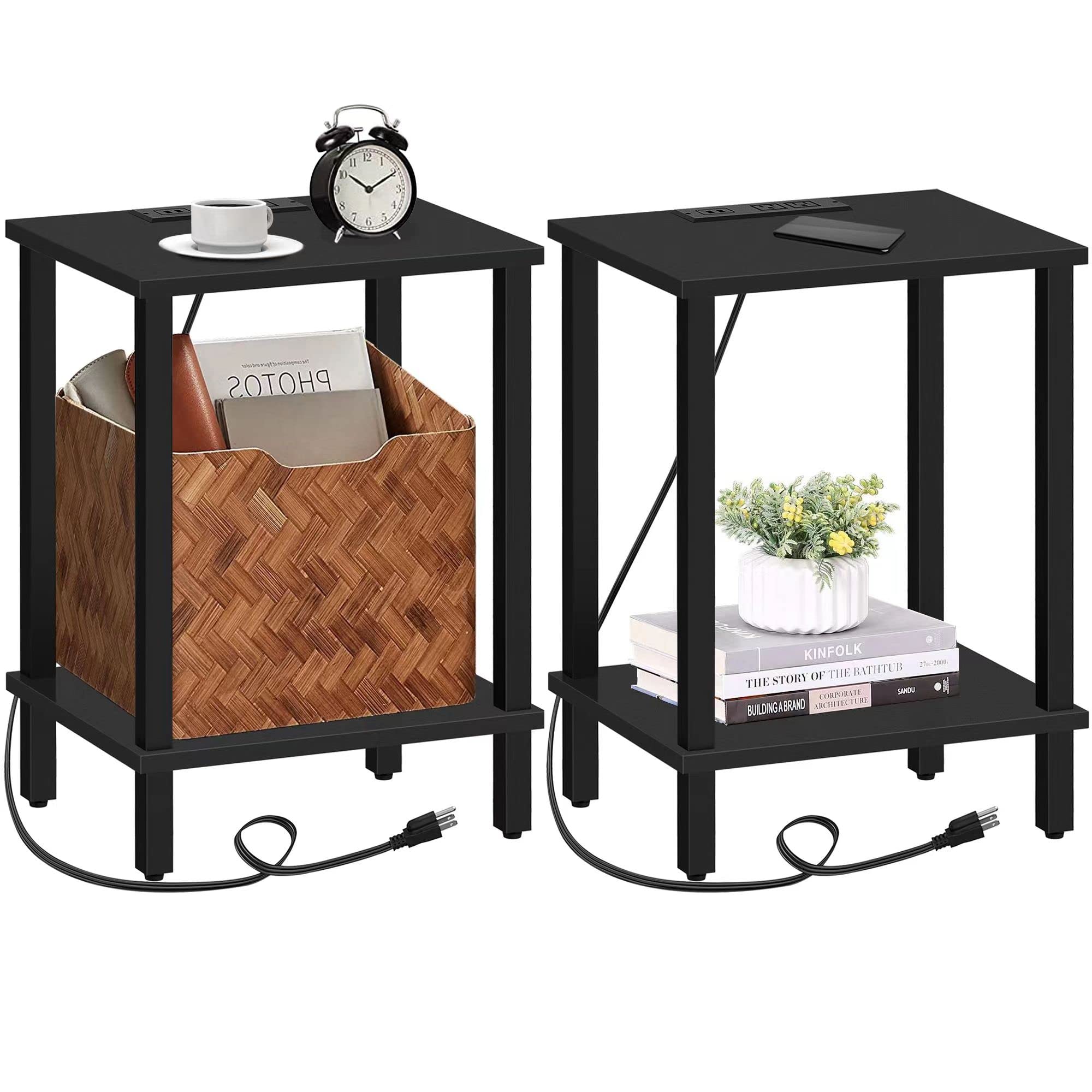 Photo 1 of TUTOTAK End Table with Charging Station, Set of 2, Side Table with USB Ports and Outlets, Nightstand, 2-Tier Storage Shelf, Sofa Table for Small Space, Living Room, Bed Room TB01BK041
