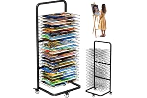 mocomax Art Drying Rack for Painting, Metal Paint Drying Stand with 25 Removable Shelves, Movable Paint Drying Rack with Lockable Wheels, Art Canvas Storage Rack for Classrooms & Art Studios, Black