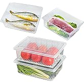 Yiautao Food Storage Container, Plastic Food Containers with Removable Drain Plate and Lid, Stackable Portable Freezer Storage Containers - Tray to Keep Fruits, Vegetables, Meat (X-Large(4PCS))