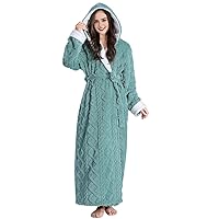 Daiwor Kout Plush Robe for Women Floor Length Winter Warm Fluffy Robes Hooded Long Thick Cozy Luxury Fuzzy Bathrobe Green Large
