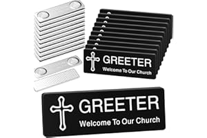 Sabary 10 Pcs Magnetic Greeter Name Tag for Church Welcome to Our Church 1 x 3 Inch Personalized Tag Cross Design Acrylic Badge with Magnet Reusable Name Badge Bulk for Uniform Clothe Gathering(Black)