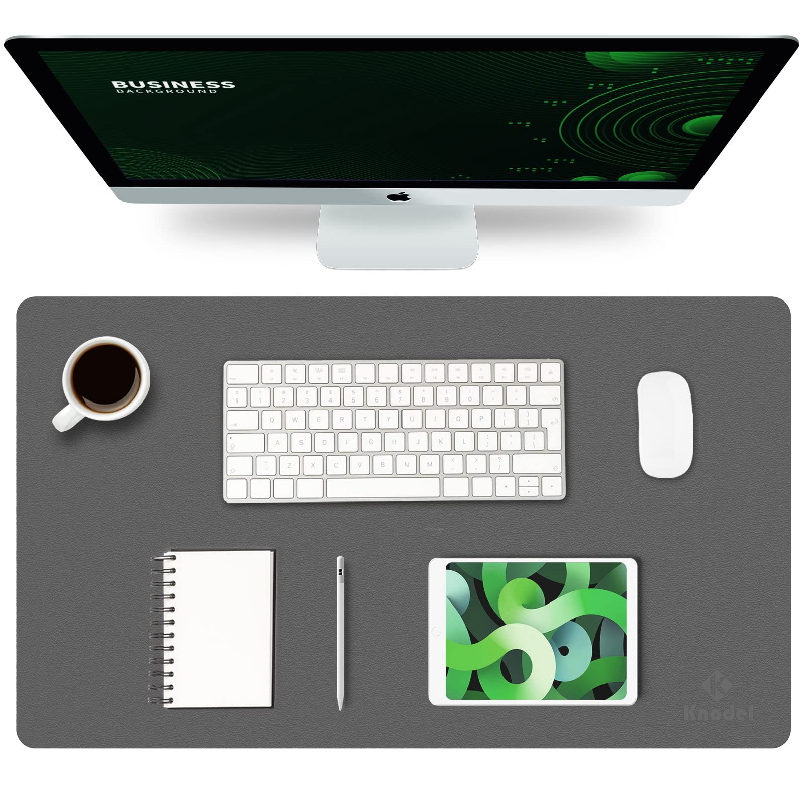 K KNODEL Small Office Leather Desk Mat, Mouse and Keyboard Pad, Computer and Laptop Mat, Desktop Protector and Cover, Writing Pad and Blotter (60x35cm, Dark Gray)