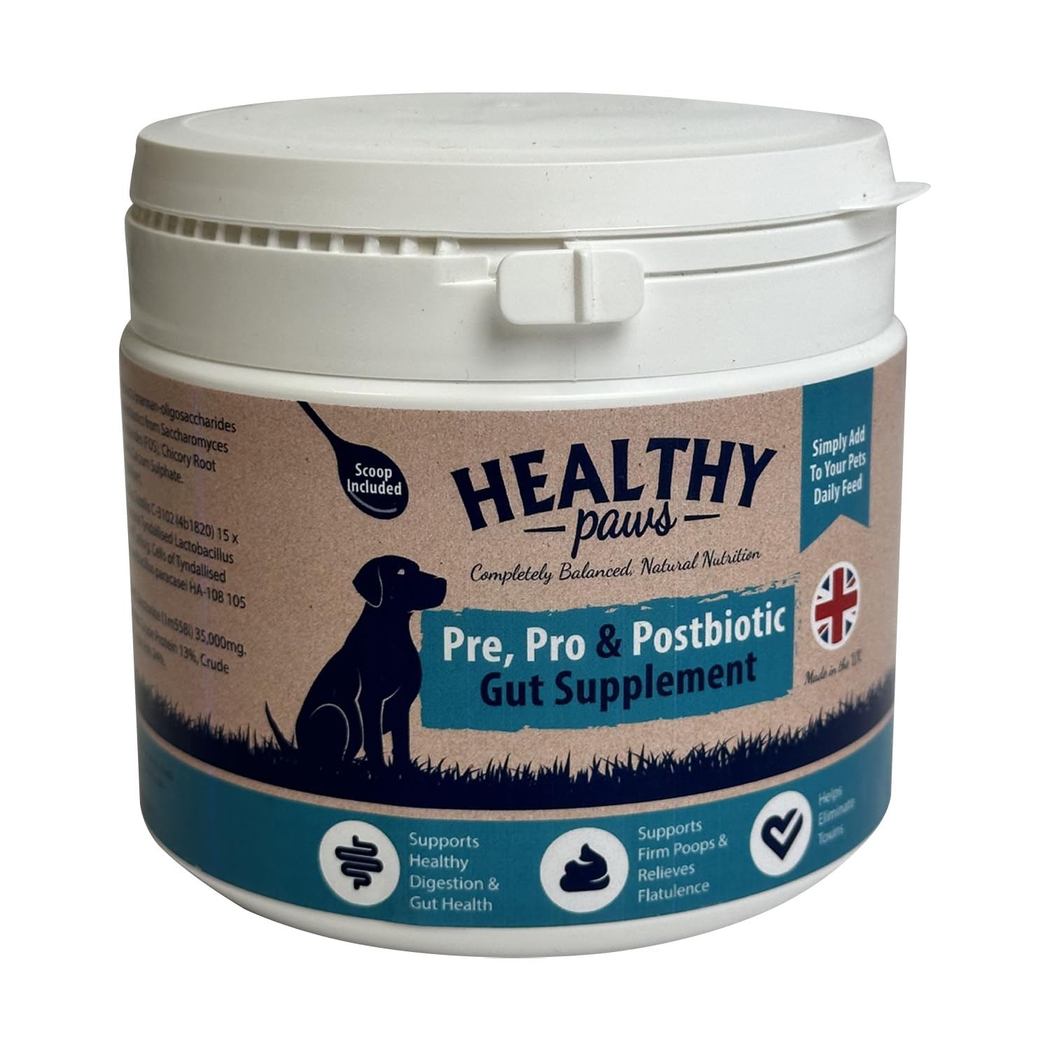 Happy Pet Pre, Pro & Postbiotic Gut Supplement 500g - Combination of Natural Ingredients Designed to Support Healthy Digestion, Immunity, Skin and Coat