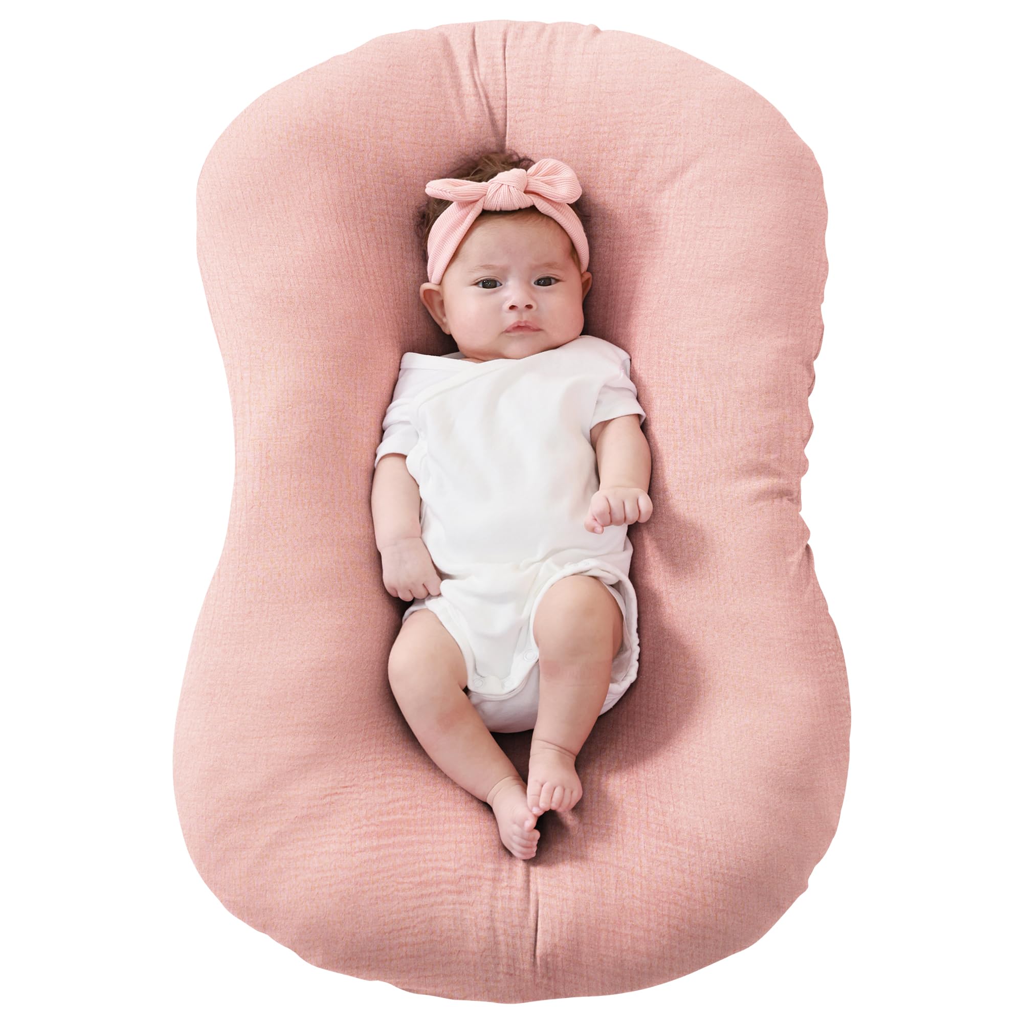 Photo 1 of FUNUPUP Muslin Baby Lounger Cover Compatible with Snuggle Me Lounger, Infant Lounger Pillow Cover for Newborn, Removable Newborn Lounger Cover for Boys and Girls, Pink