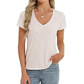 Stelle Womens Modal Soft T Shirts Short Sleeve V Neck Basic Tee Casual Loose Fit Tops Lightweight Soft Summer Outfits Clothes