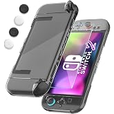 FANPL [Improved Easy Dockable Version Clear Case for Nintendo Switch 2, Protective Cover for Switch 2 and JoyCon Controller with Screen Protector 4 Thumb Grip Caps - Strong and Durable