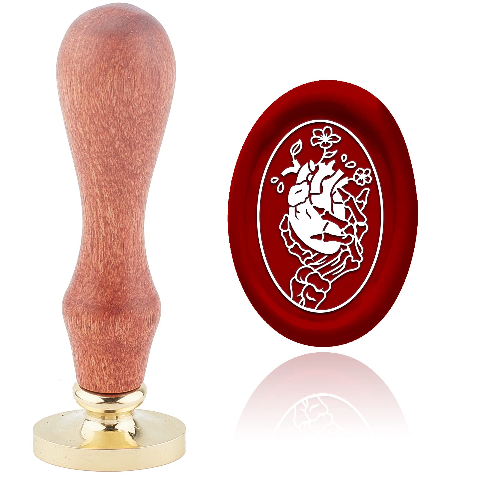 CRASPIRE Halloween Skeleton hands Wax Seal Stamp Heart Flower Oval Gothic Sealing Wax Stamp Brass Head with Removable Wood Handle for Halloween Invitation Card Bottle Gift Party