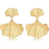 TONLUYAX Gold Ginkgo Leaf Dangle Earrings for Women Statement Plant Leaf Drop Earrings Boho Fashion Jewelry