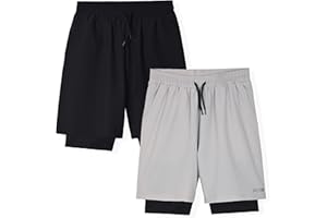 Hind Boys Active Shorts 2 in 1 Athletic Shorts with Compression Lining Woven Running Shorts for Boys