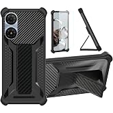 Kinetijy Case Compatible for TCL Alcatel A31 Prime T451A Phone Case Stand Cover [with 1* Tempered Glass Screen Protector] Hybrid Case [Folding Support Magnetic] [Frosted Anti-Fingerprint] Black