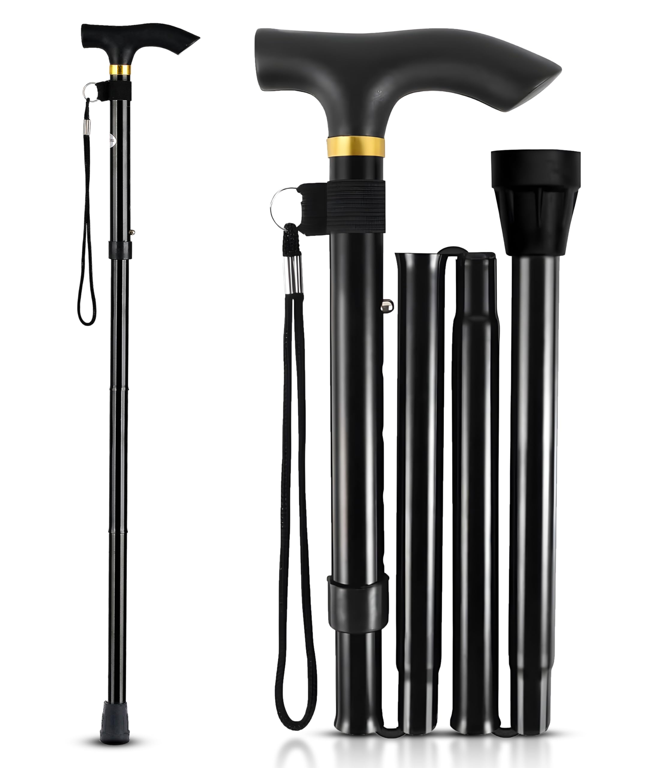 ALOCH Walking Stick – Adjustable Folding Walking Sticks for Women & Men with Rubber Ends, Lightweight Collapsible Cane – Foldable Travel Walking Aid (BLACK)