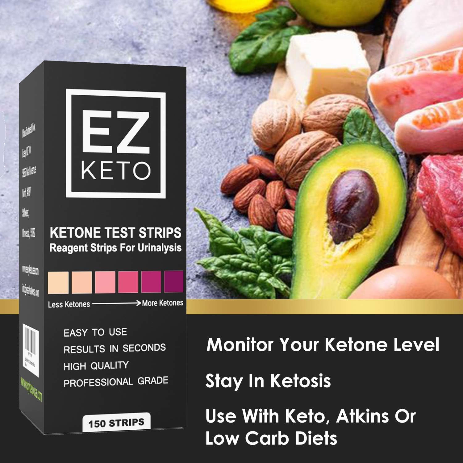 Easy Keto Ketone Testing Strips: For Urinalysis 150 High Grade Test Sticks Accurately Measure Urine Level For Ketones Perfect For Ketogenic Paleo Low Carb and Atkins Diets and Monitoring Ketosis: Health & Personal Care
