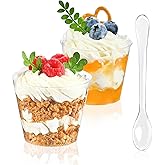 TOFLEN 50 Pack 5 oz Mini Dessert Cups with Spoons, Round Cake Cups Party Serving Cups for Parfait, Appetizers, Cocktails, Dessert Shooters & Dessert Shot Glasses